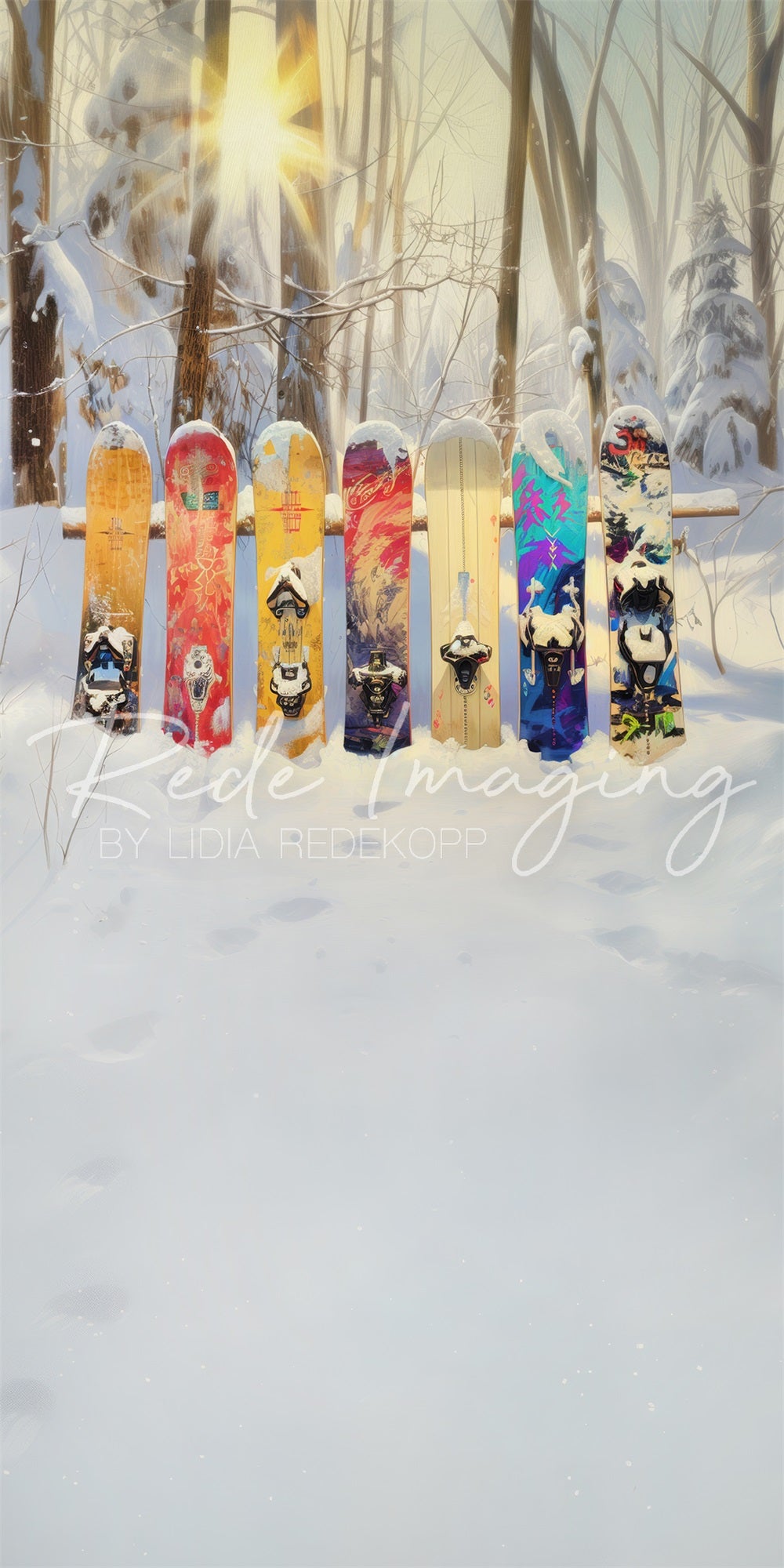 Winterbos Kleurrijke Graffiti Snowboard Achtergrond Ontworpen door Lidia Redekopp