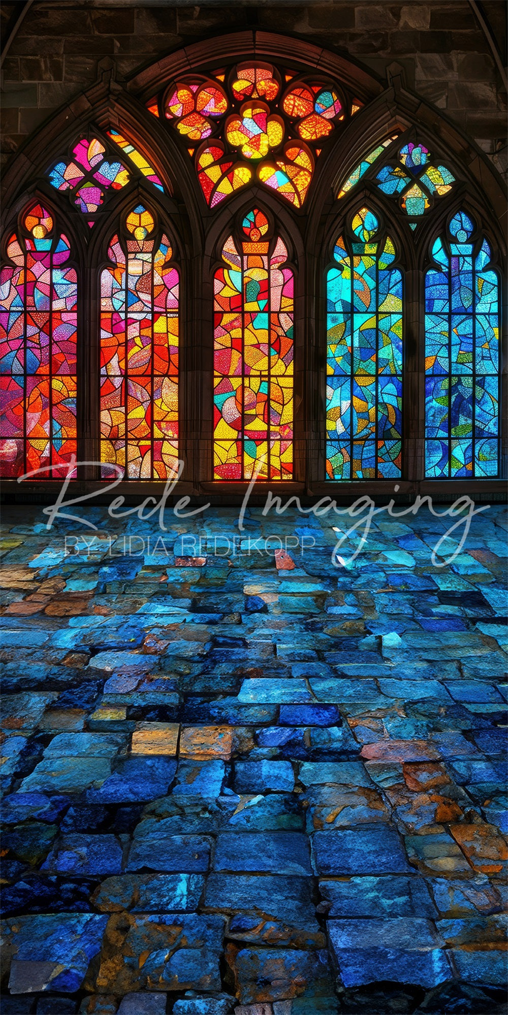 Kate Sweep Vintage Fine Art Church Stained Glass Arched Window Backdrop Designed by Lidia Redekopp