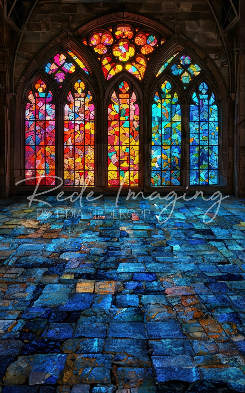 Kate Vintage Fine Art Church Stained Glass Arched Window Backdrop Designed by Lidia Redekopp