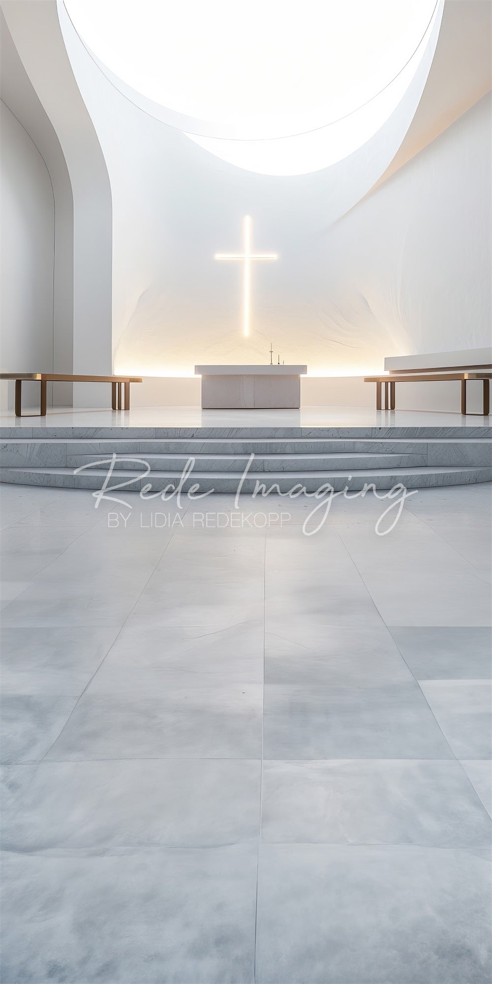 Kate Sweep Modern White Grand Sunshine Church Altar Backdrop Designed by Lidia Redekopp