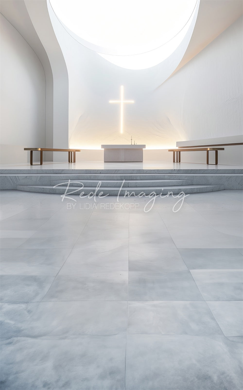 Kate Sweep Modern White Grand Sunshine Church Altar Backdrop Designed by Lidia Redekopp