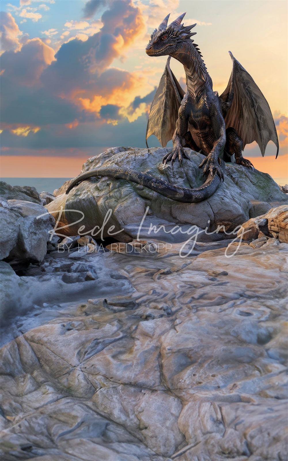 Kate Fantasy Fairy Tale Black Magic Dragon Backdrop Designed by Lidia Redekopp