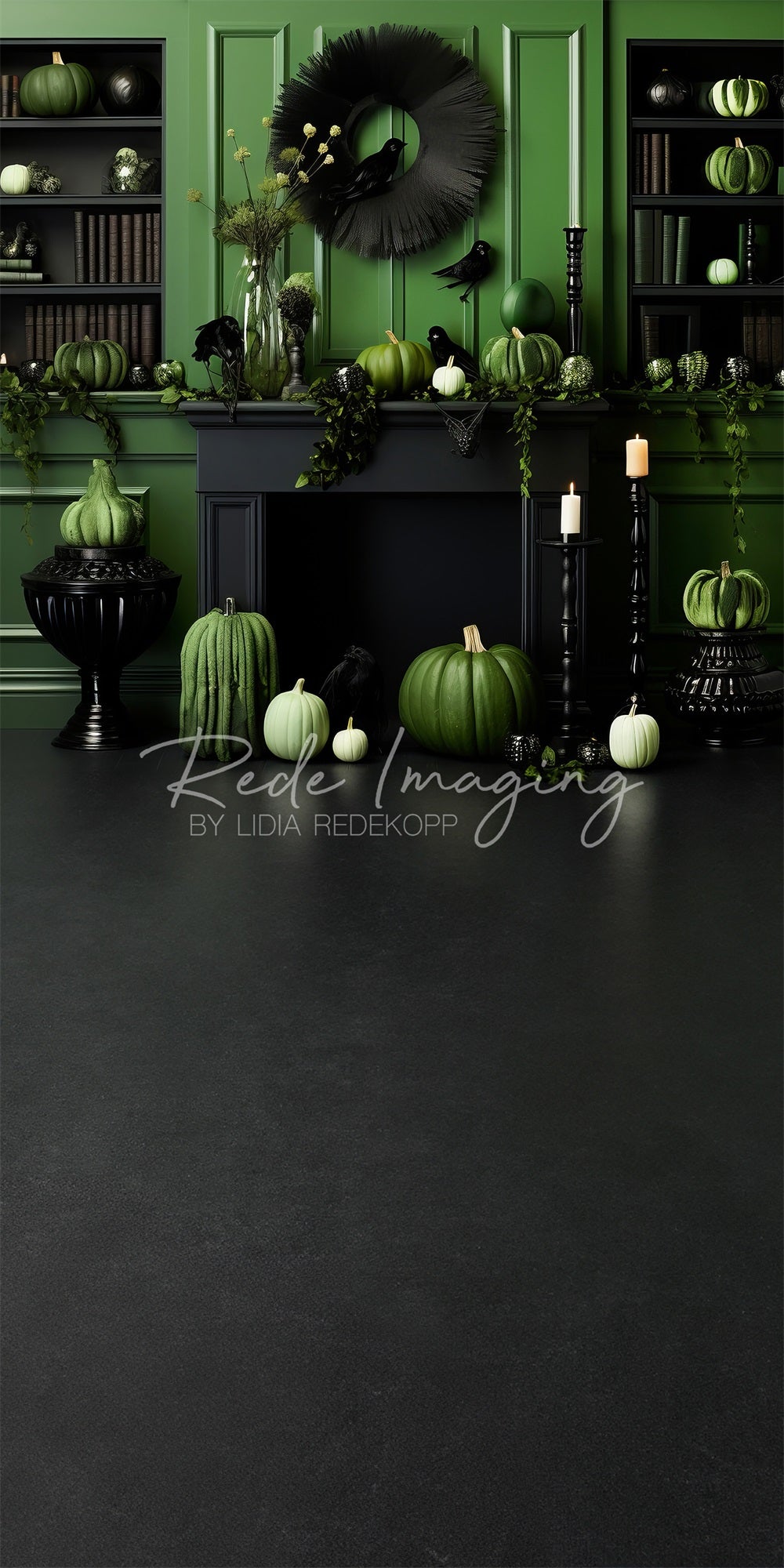 Kate Sweep Green Autumn Fireplace Backdrop Designed by Lidia Redekopp
