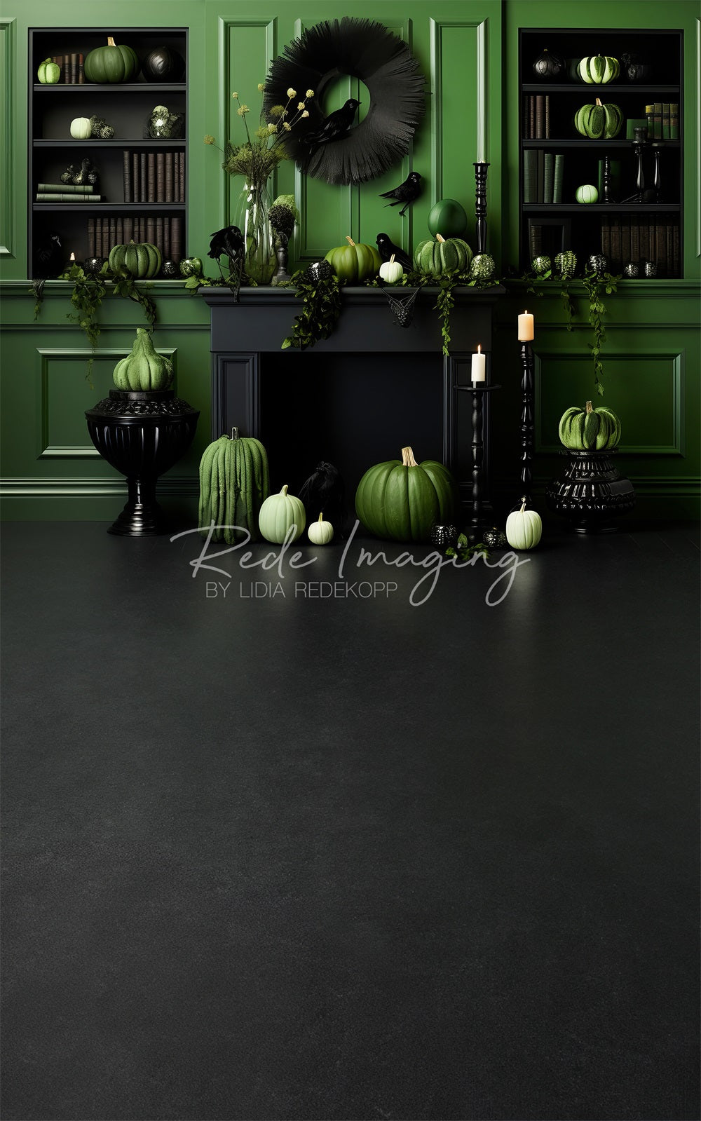 Kate Sweep Green Autumn Fireplace Backdrop Designed by Lidia Redekopp