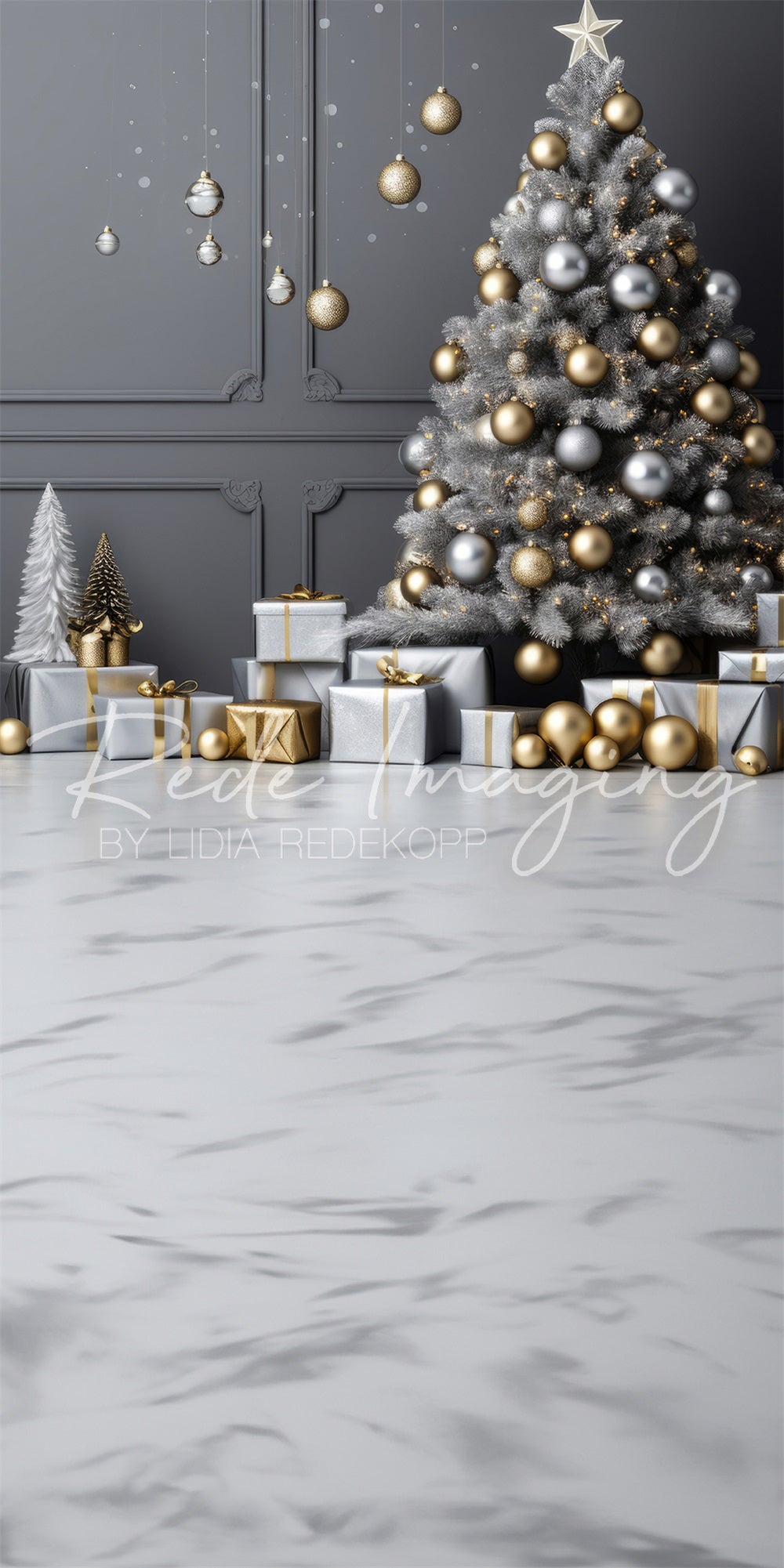 Kate Sweep Silver & Gold Christmas Backdrop Designed by Lidia Redekopp