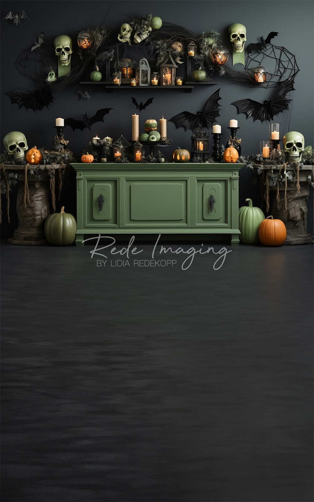 Kate Sweep Spooky Green Kitchen Halloween Backdrop Designed by Lidia Redekopp