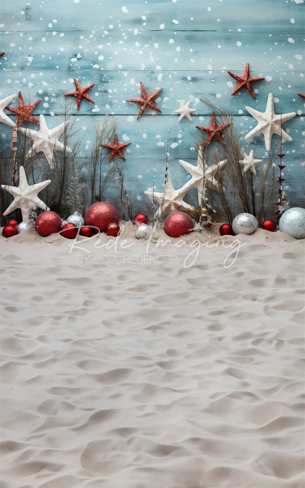 Sweep Starfish & Snow Beach Christmas Backdrop Designed by Lidia Redekopp