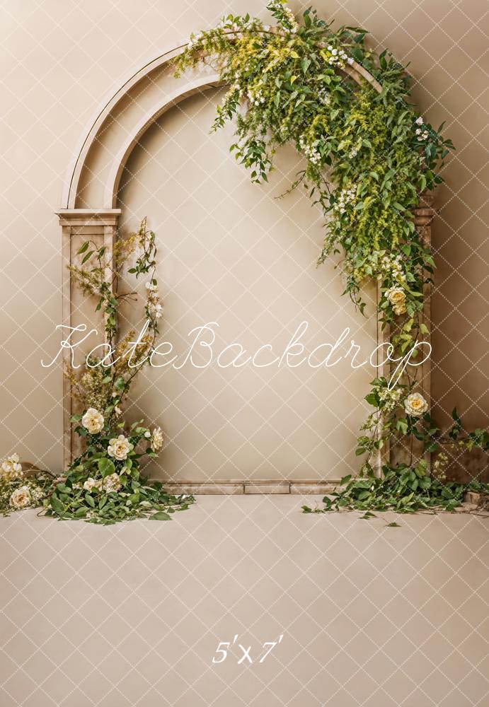 Kate Vintage White Flower Beige Arched Wall Backdrop Designed by Emetselch