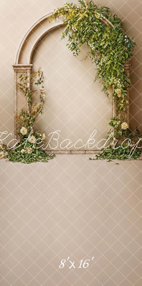 Kate Sweep Vintage White Flower Beige Arched Wall Backdrop Designed by Emetselch