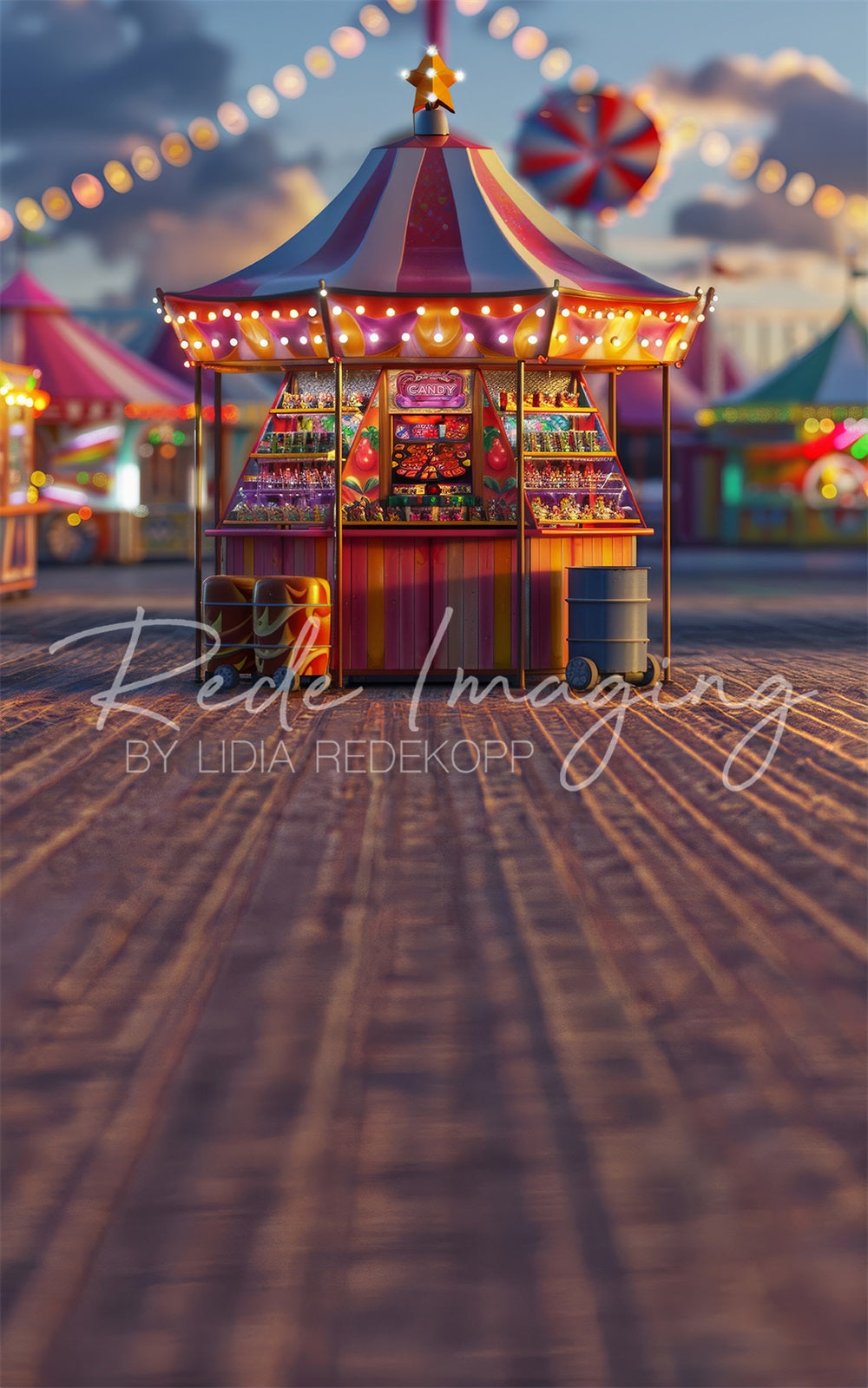 Kate Modern Carnival Circus Candy Store Backdrop Designed by Lidia Redekopp