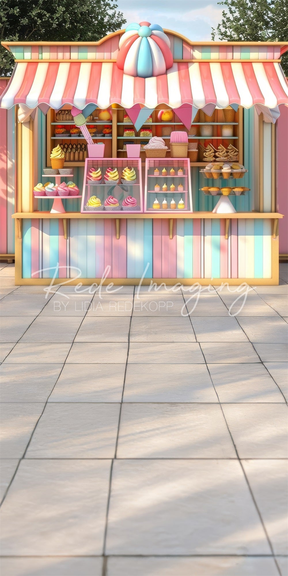 Sfondo del negozio di gelati dolci e colorati progettato da Lidia Redekopp