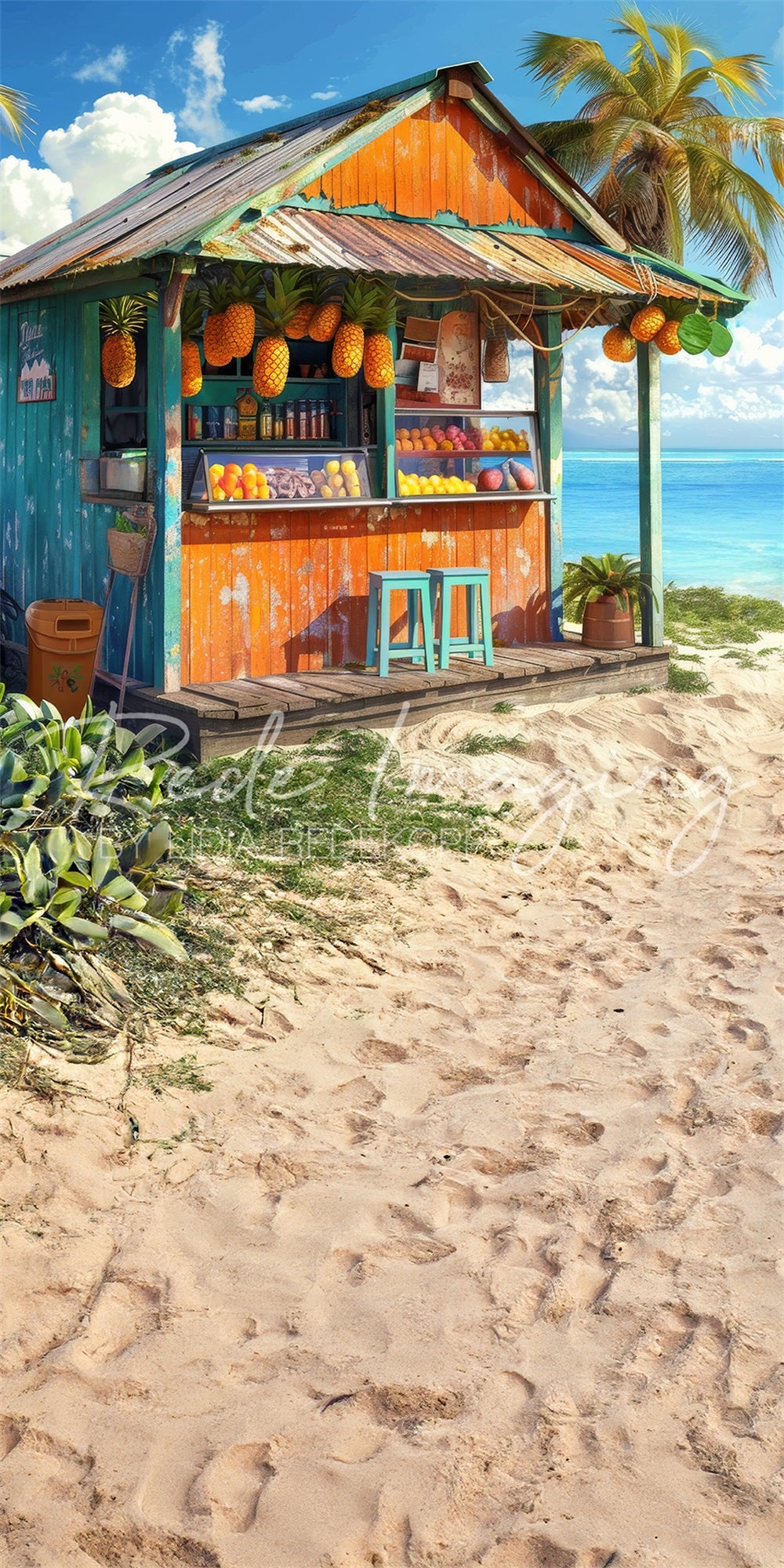 Sfondo negozio di frutta estivo al mare progettato da Lidia Redekopp