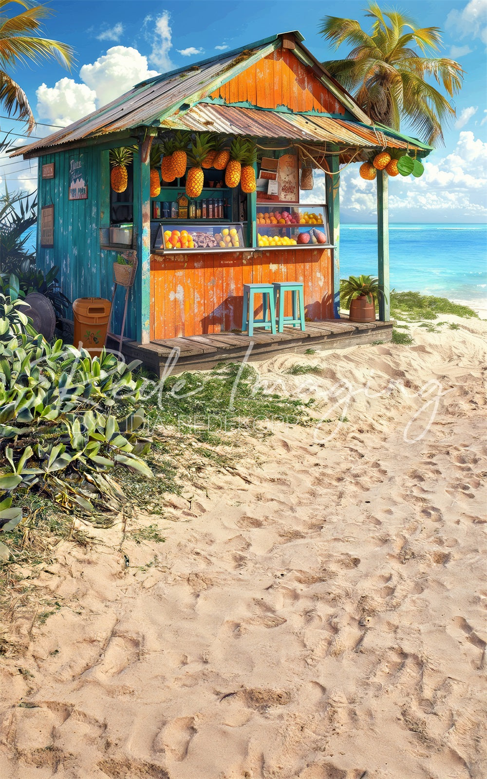 Kate Sweep Summer Sea Beach Fruit Store Backdrop Designed by Lidia Redekopp