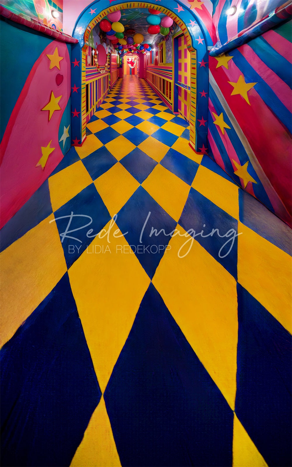 Kate Sweep Retro Carnival Fine Art Colorful Funhouse Hallway Backdrop Designed by Lidia Redekopp
