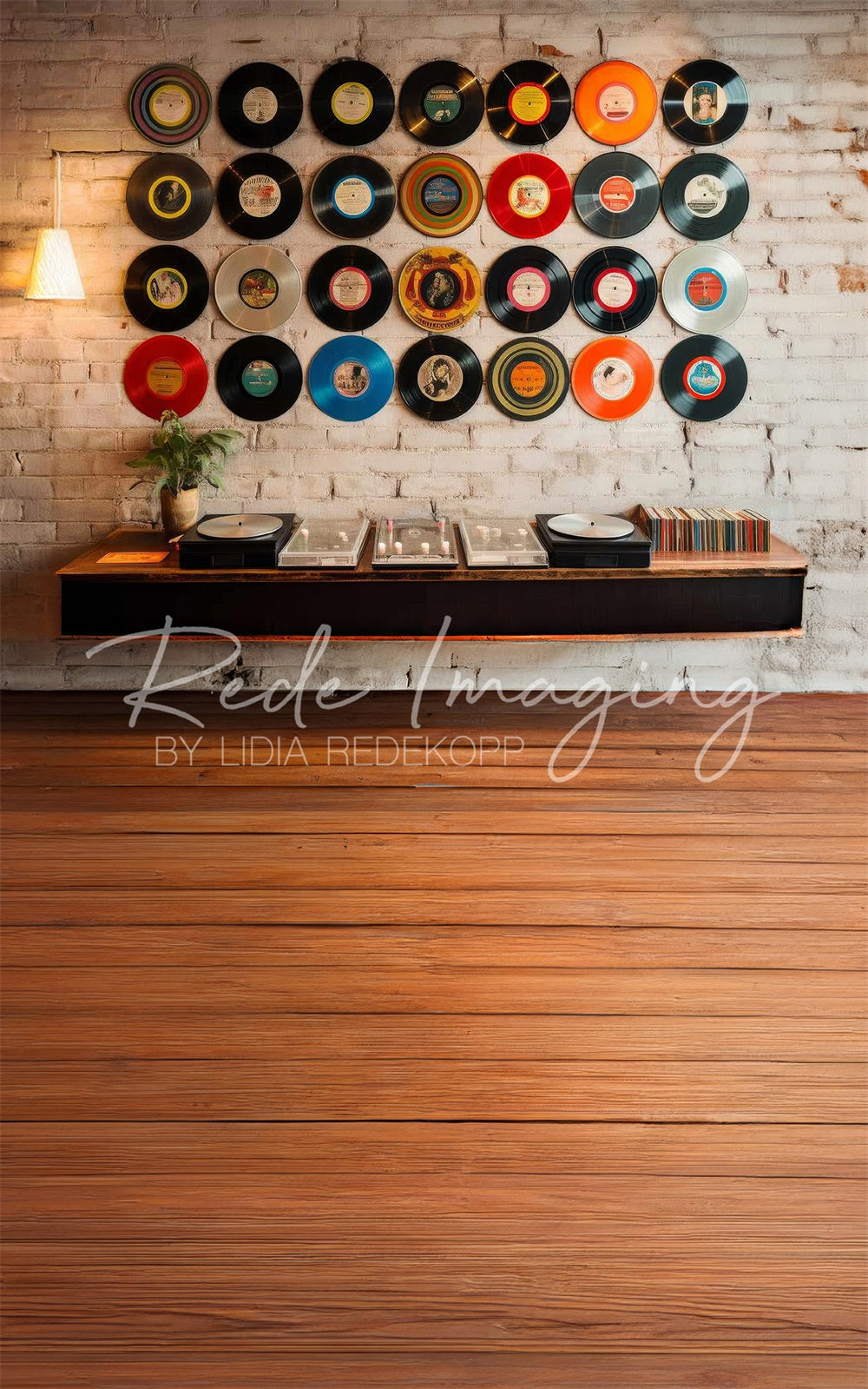 Kate Sweep Vintage Vinyl Record Brick Wall Backdrop Designed by Lidia Redekopp