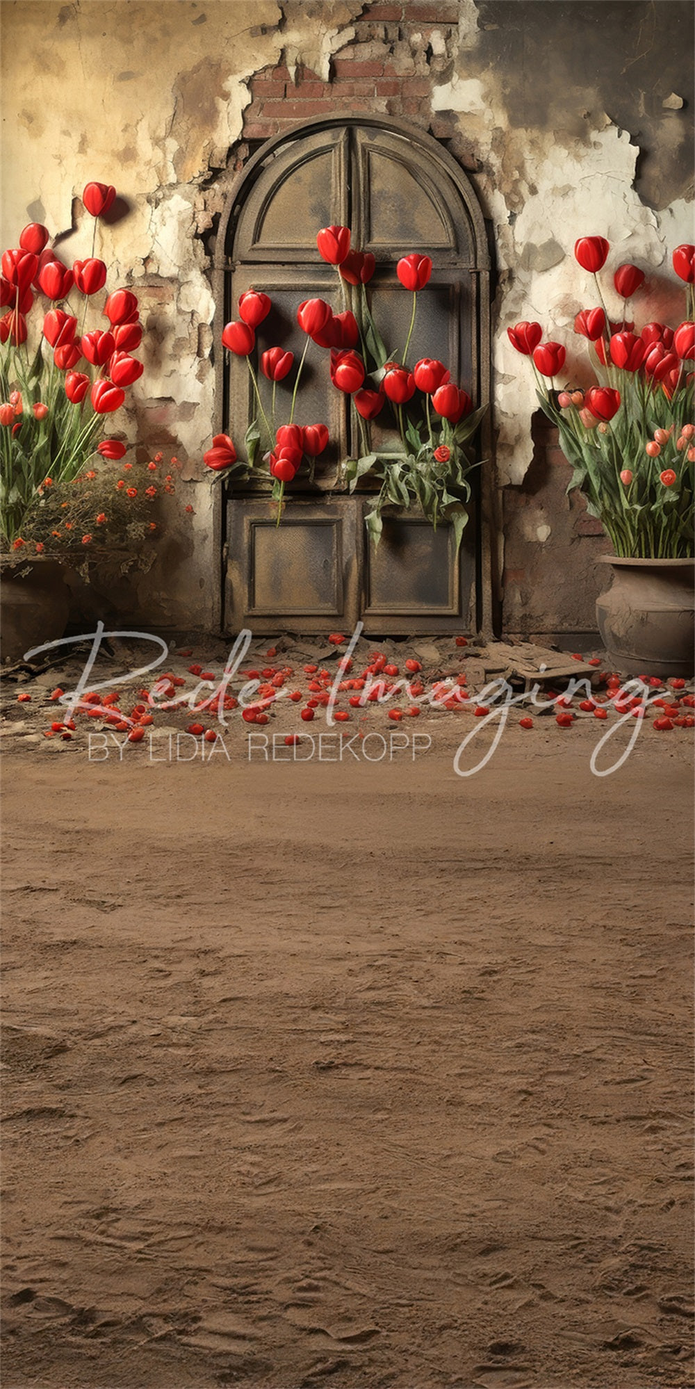 Kate Sweep Vintage Fantasy Tulip Arch Door Broken Brick Wall Backdrop Designed by Lidia Redekopp