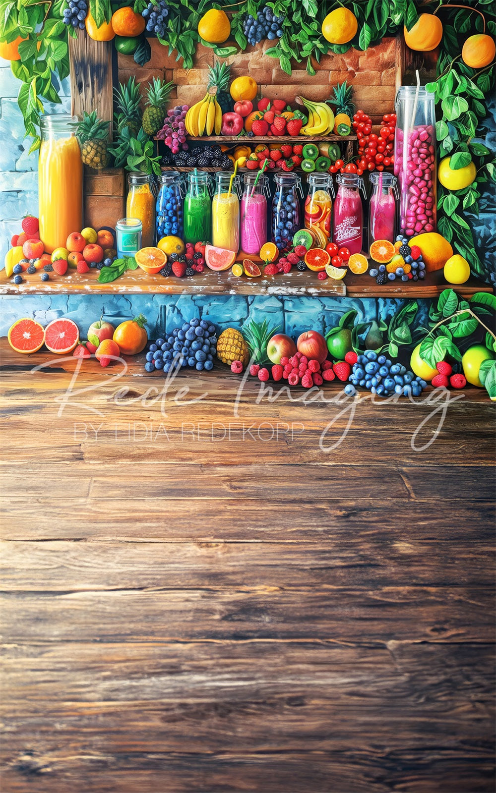 Zomer Kleurrijke Fruitwinkel Achtergrond Ontworpen door Lidia Redekopp