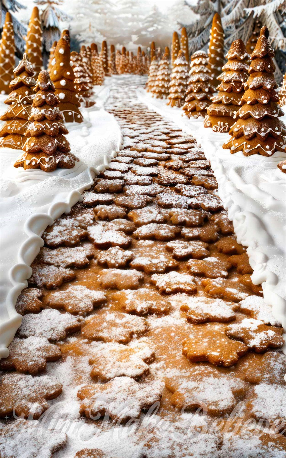 Winter Dreamy Brown Gingerbread Forest Foto Achtergrond Ontworpen door Mini MakeBelieve