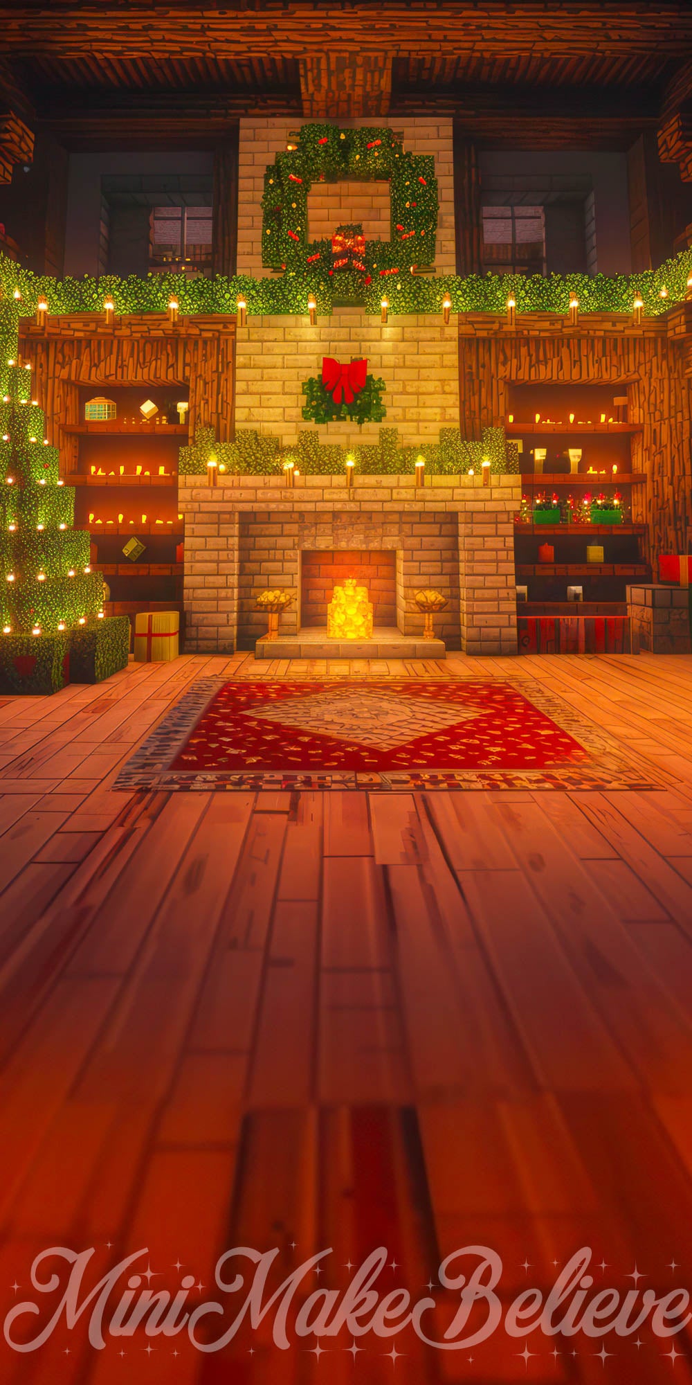 Kate Christmas Brown Brick Fireplace Block Room Backdrop Designed by Mini MakeBelieve