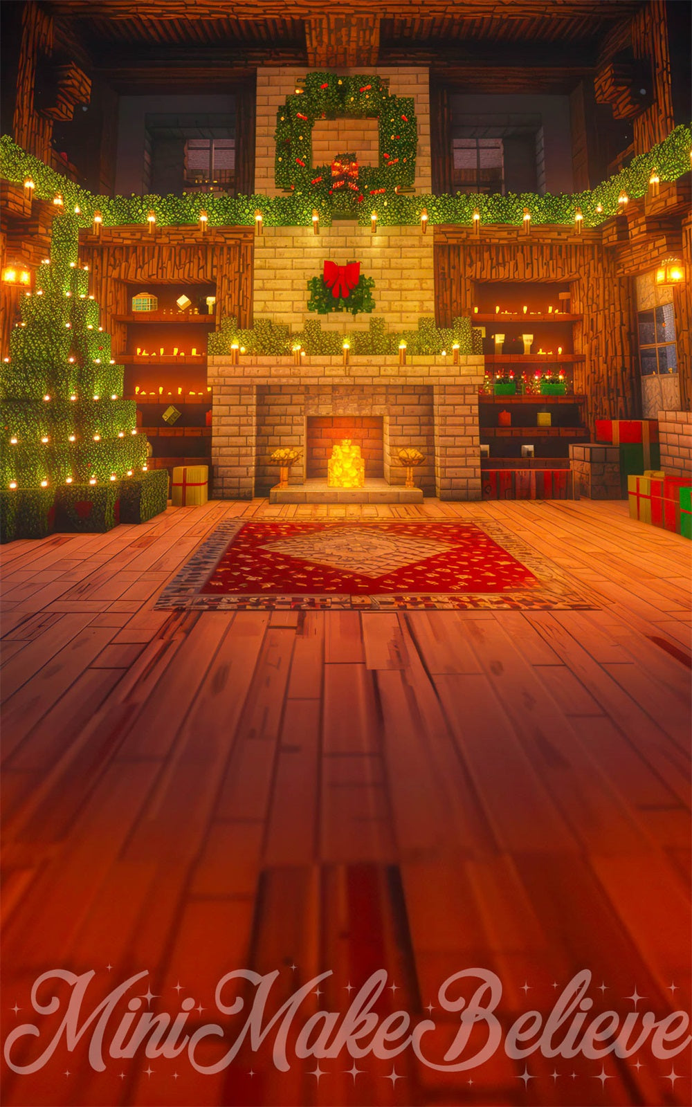 Kate Sweep Christmas Brown Brick Fireplace Block Room Backdrop Designed by Mini MakeBelieve