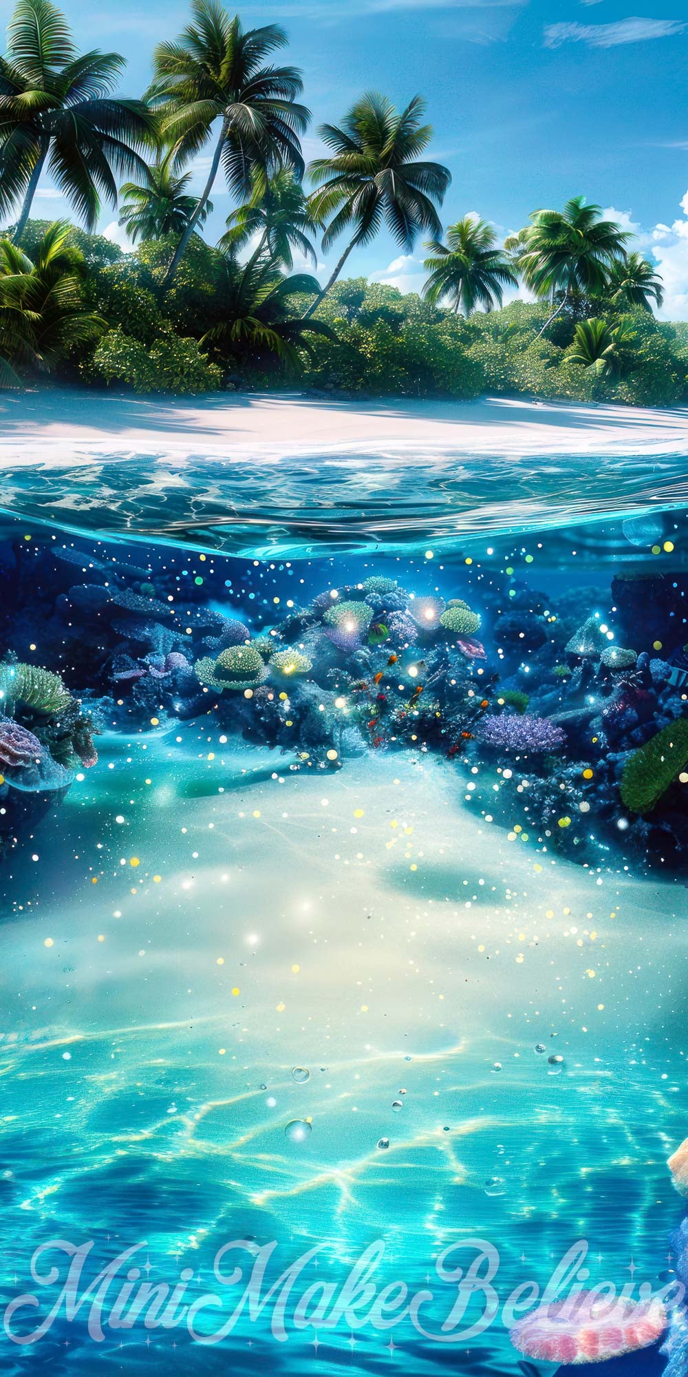 Fantasy Sea Island Colorful Underwater World Backdrop Designed by Mini MakeBelieve