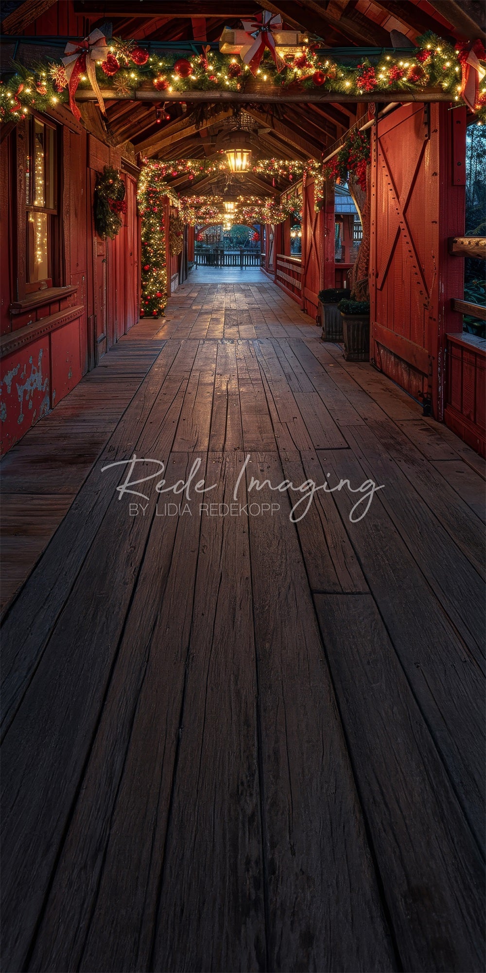 Natale Notte Brown Wooden Cottage Hallway Bridge Designed by Lidia Redekopp