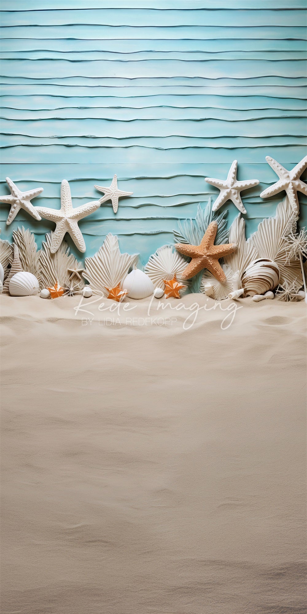 Kate Sweep Christmas Beach Starfish Blue Wall Backdrop Designed by Lidia Redekopp