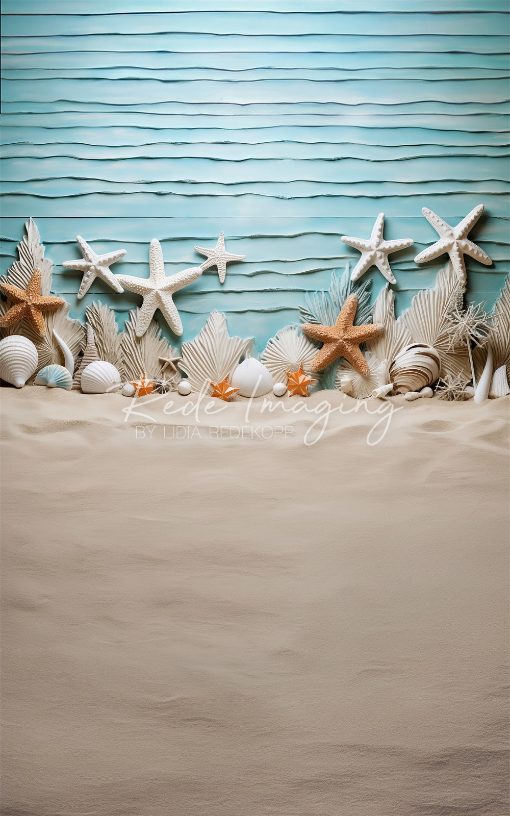 Kate Sweep Christmas Beach Starfish Blue Wall Backdrop Designed by Lidia Redekopp