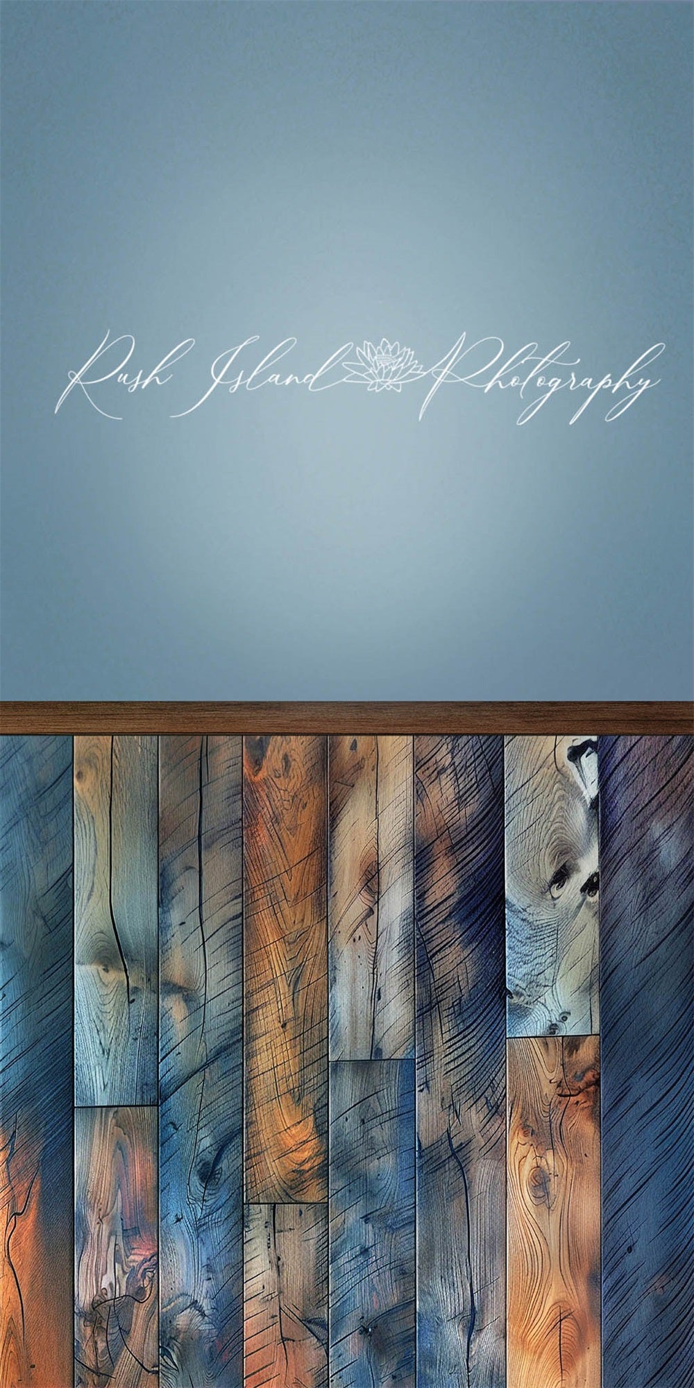 Kate Sweep Blue Wall Colorful Graffiti Wood Floor Backdrop Designed by Laura Bybee