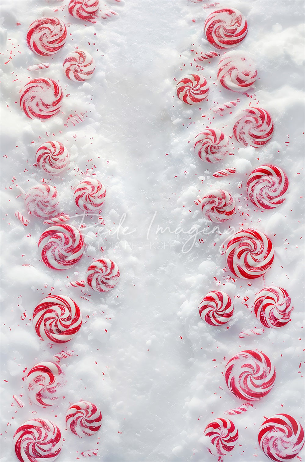 Red Candy White Snow Floor Foto Achtergrond Designed by Lidia Redekopp