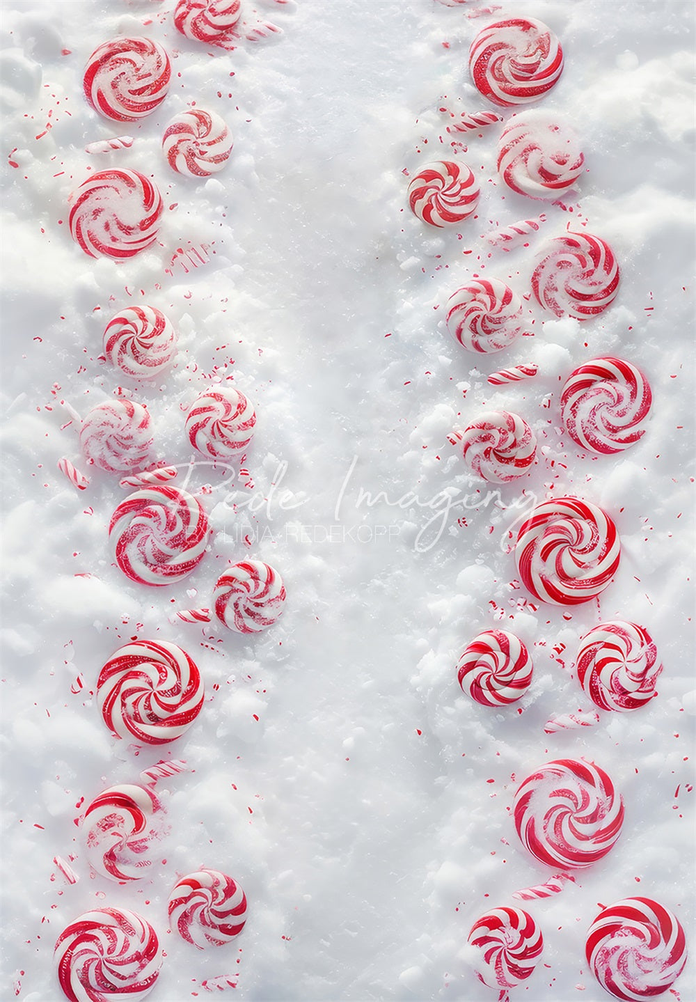 Red Candy White Snow Floor Foto Achtergrond Designed by Lidia Redekopp