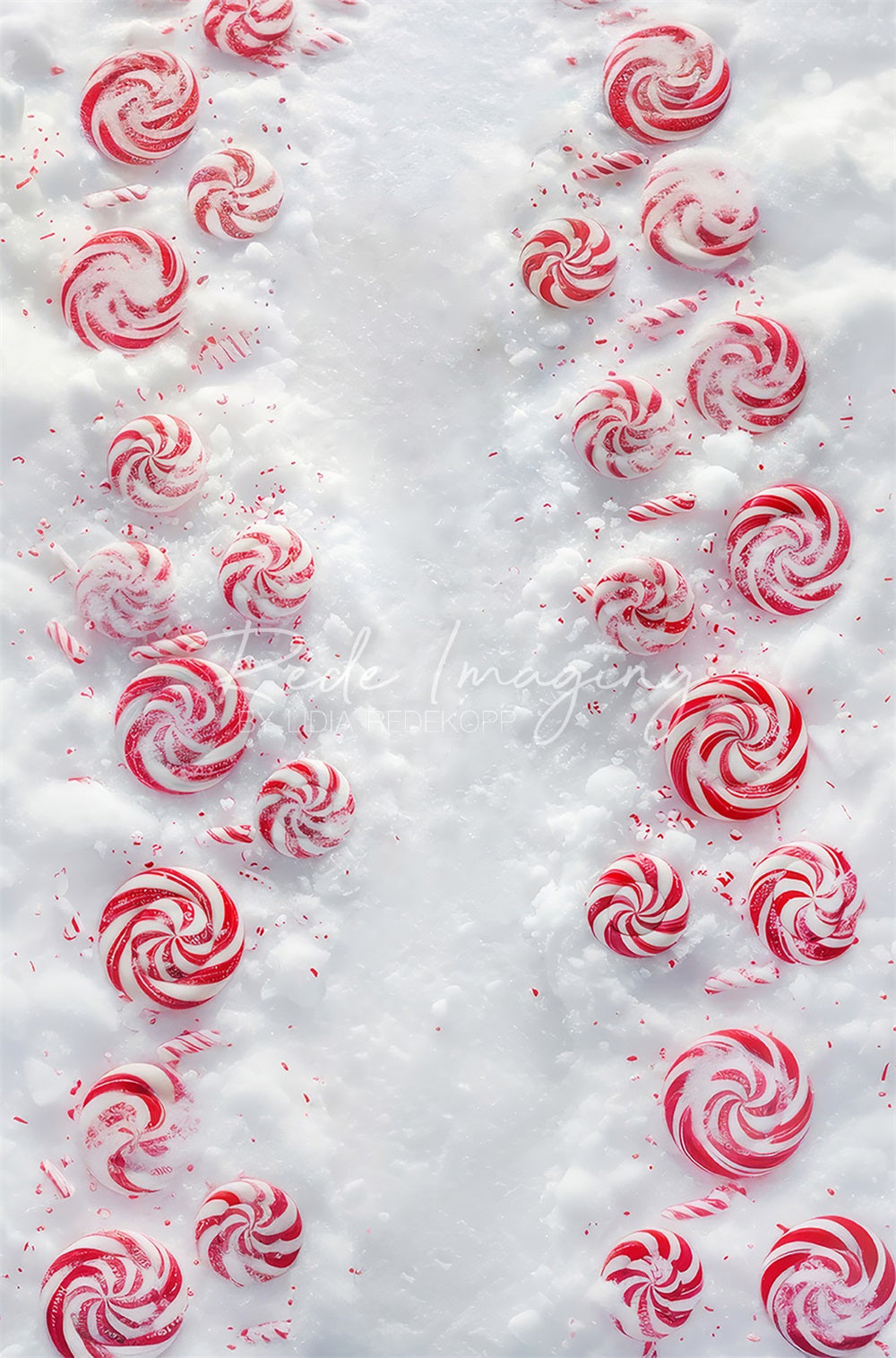 Red Candy White Snow Floor Foto Achtergrond Designed by Lidia Redekopp