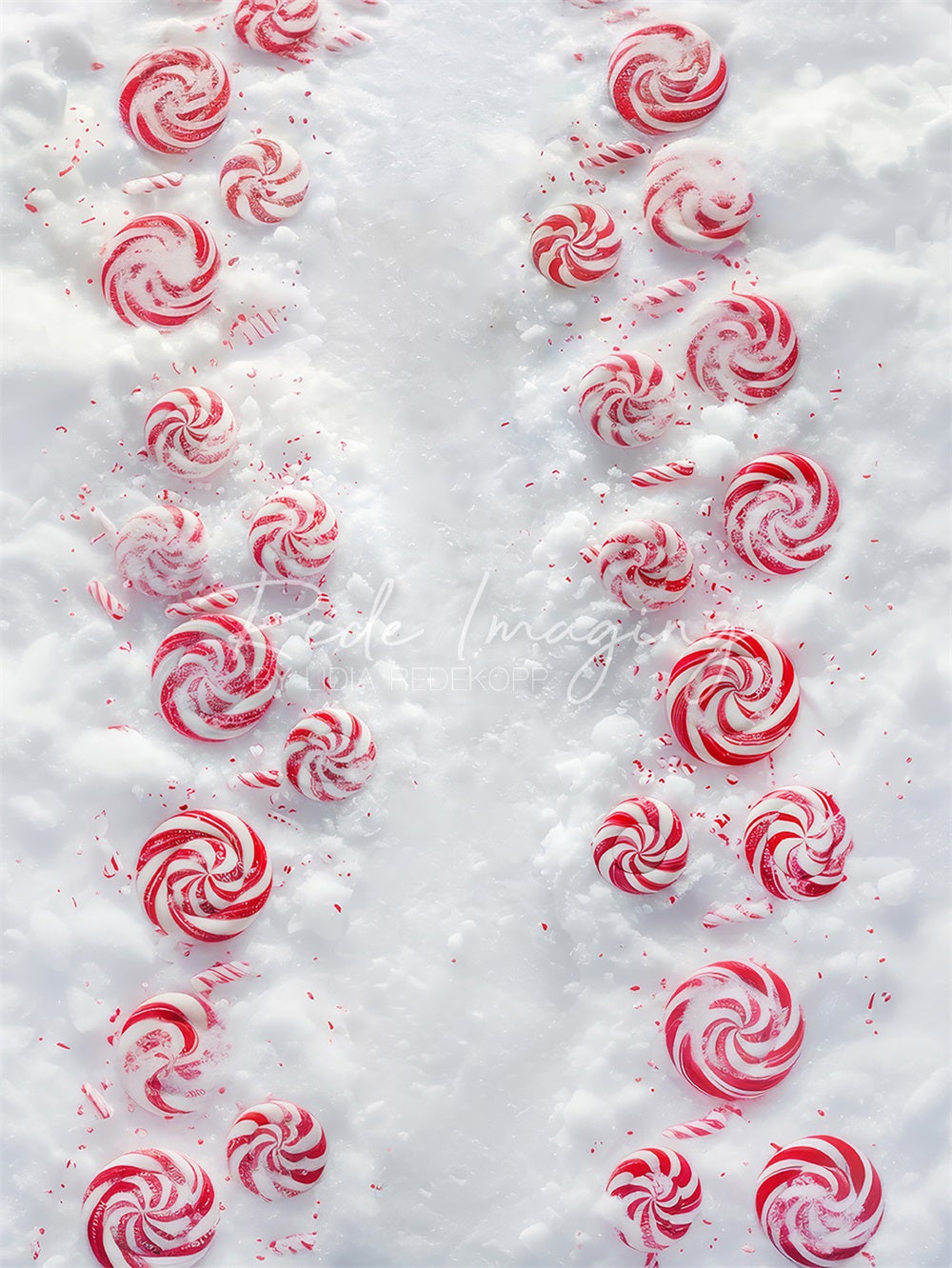 Red Candy White Snow Floor Foto Achtergrond Designed by Lidia Redekopp