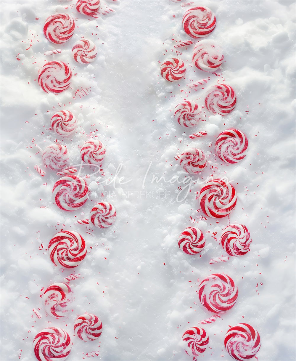 Red Candy White Snow Floor Foto Achtergrond Designed by Lidia Redekopp