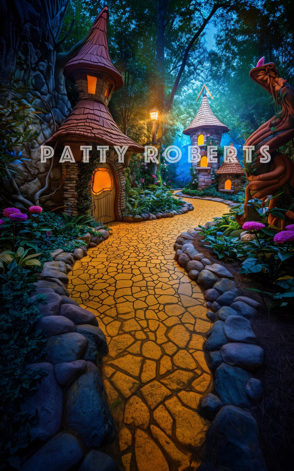 Fondo de Cartoon Magic Town Yellow Brick Road diseñado por Patty Robert