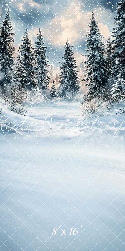 Kate Sweep Winter Snowy Pine Trees Backdrop Designed by Emetselch