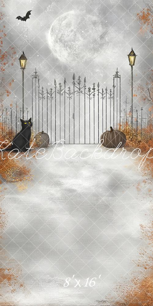 Fondo de puerta de gato de luna de Halloween cartoon diseñado por Lidia Redekopp