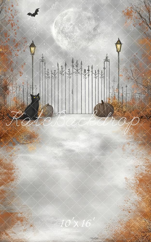 Fondo de puerta de gato de luna de Halloween cartoon diseñado por Lidia Redekopp