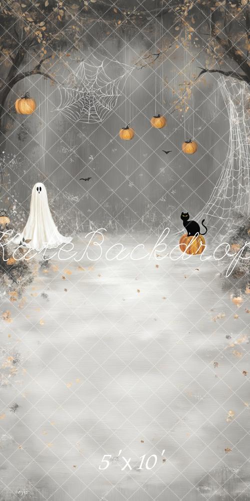 Kate Sweep Halloween Cartoon Ghost and Spider Web Backdrop Designed by Lidia Redekopp