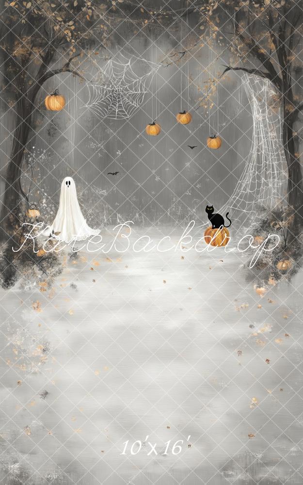 Kate Sweep Halloween Cartoon Ghost and Spider Web Backdrop Designed by Lidia Redekopp