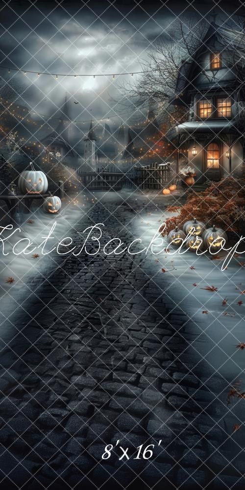 Kate Sweep Halloween Haunted House Pumpkin Lanterns Backdrop Designed by Lidia Redekopp