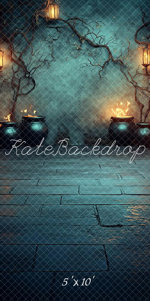 Kate Sweep Halloween Witch Cauldrons Vine Green Wall Backdrop Designed by Lidia Redekopp