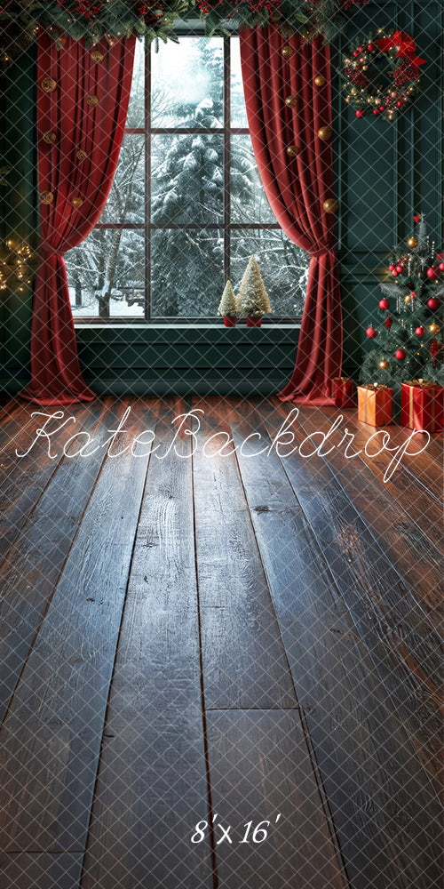 Sweep Kerst Retro Groene Raam Sneeuw Foto Achtergrond Designed by Lidia Redekopp