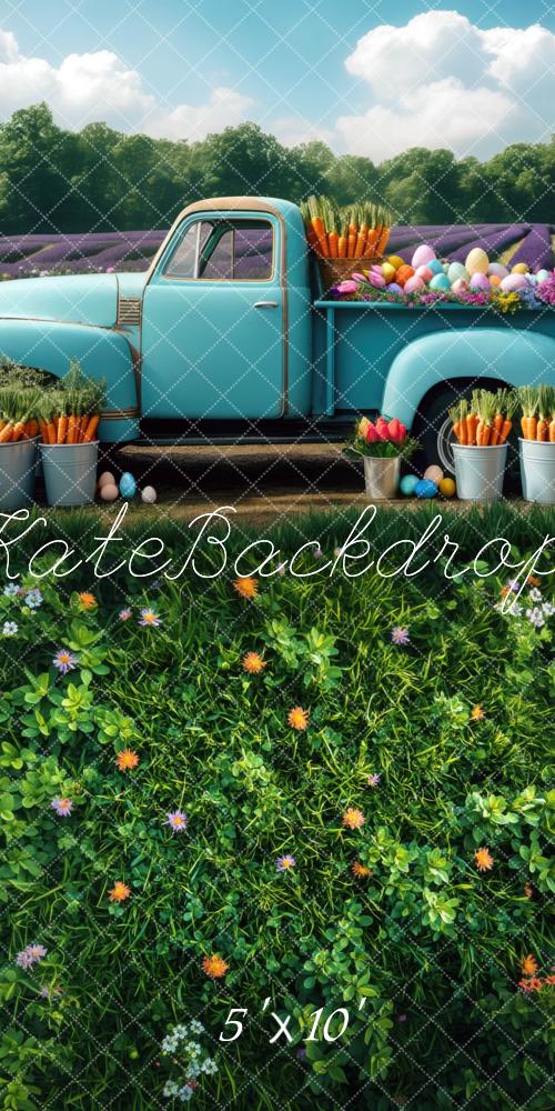 Sweep Pasen Eieren Blauwe Truck Boerderij Foto Achtergrond Designed by Mini MakeBelieve