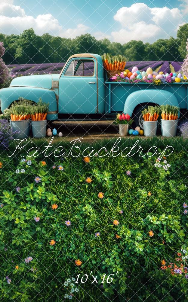 Kate Sweep Easter Eggs Blue Truck Farm Backdrop Designed by Mini MakeBelieve