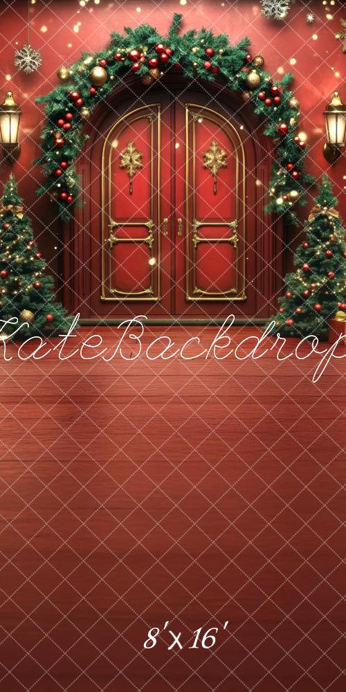 Sweep Christmas Tree Door Garland Rood Foto Achtergrond Designed by Lidia Redekopp