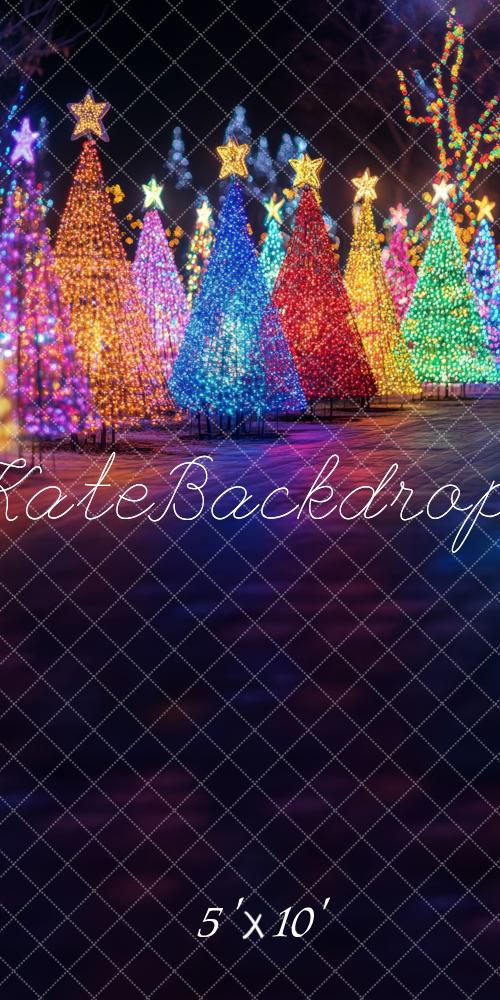 Kate Sweep Christmas Night Lighted Colorful Trees Backdrop Designed by Lidia Redekopp