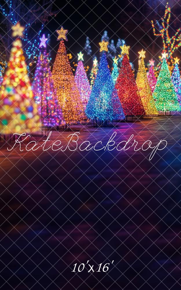 Kate Sweep Christmas Night Lighted Colorful Trees Backdrop Designed by Lidia Redekopp