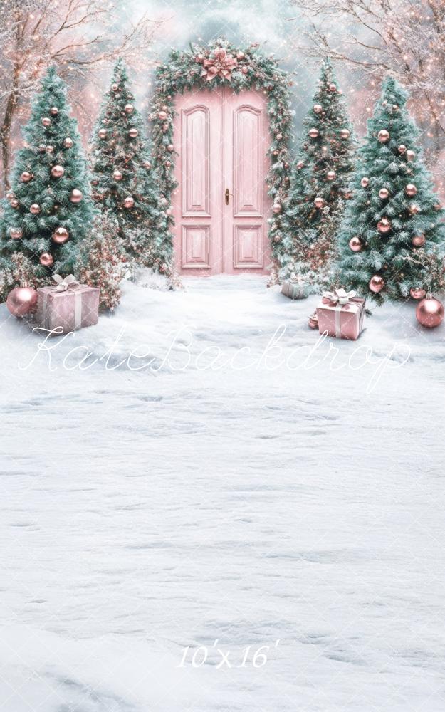 Kate Sweep Christmas Tree Pink Arched Door Backdrop Designed by Lidia Redekopp