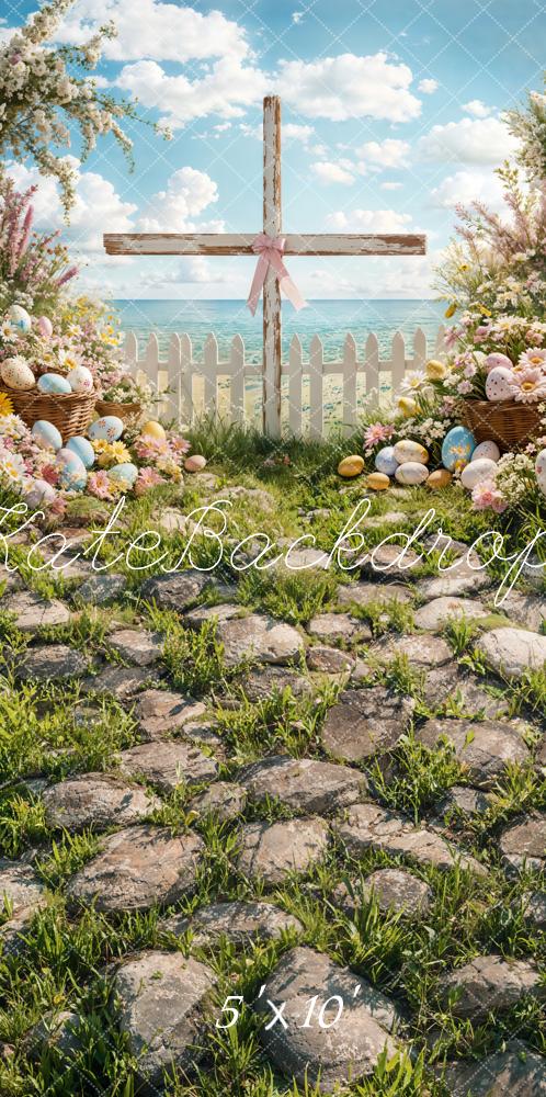 Kate Sweep Easter Floral Cross Eggs Backdrop Designed by Emetselch